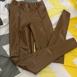 brown leather leggings
